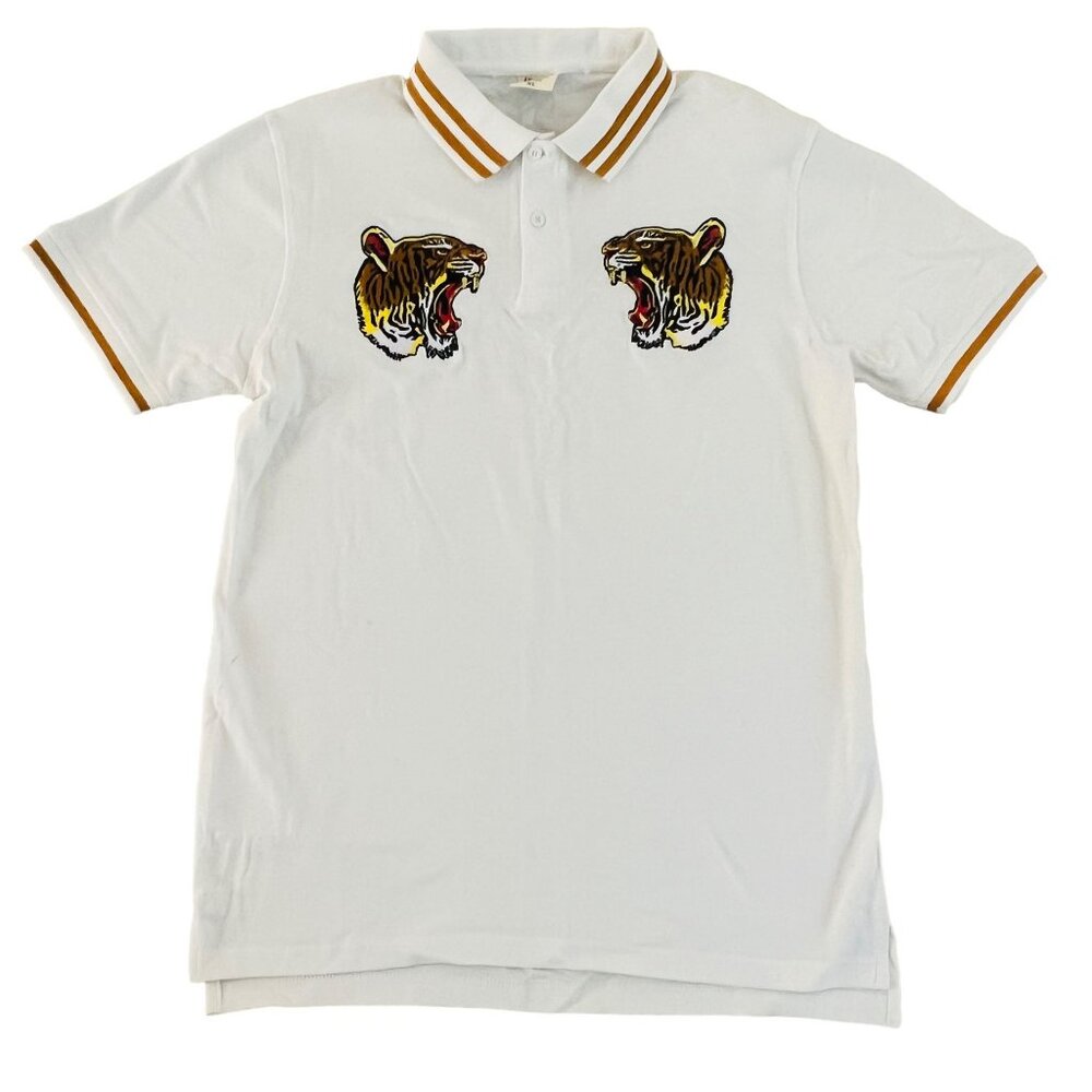 Arketype Polo Shirt‎ Mens XL Tiger Embroidery Golden Stripe Streetwear Hype Hip